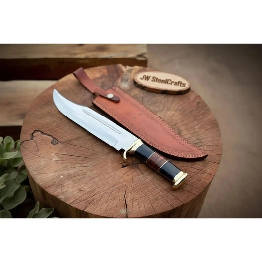 Handmade Dundee Bowie Knife -Carbon Steel Blade with resin and leather stacked Handle & Leather Sheath