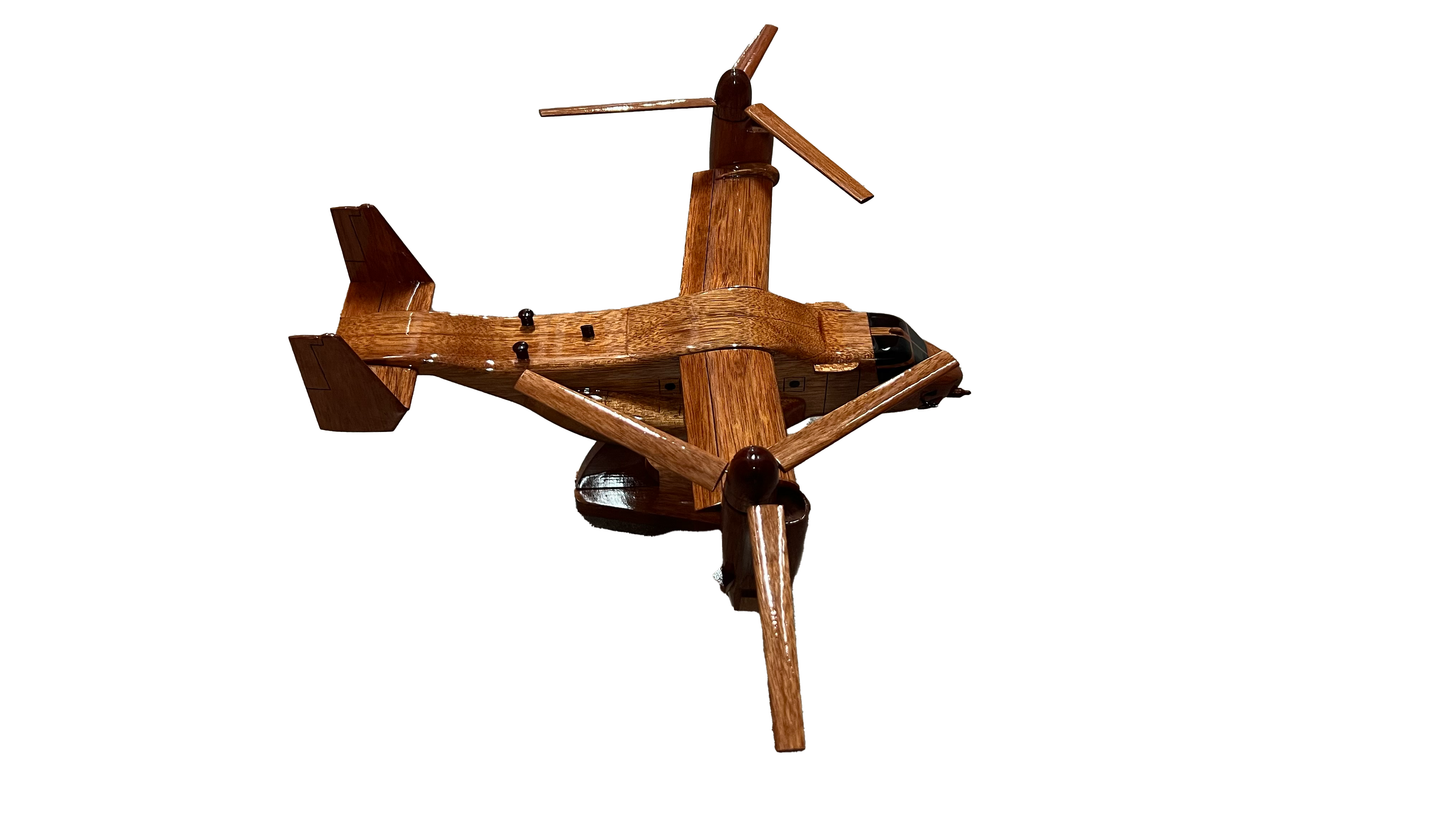 V-22 ( V22 ) Osprey Osage Mahogany Wood Desktop Helicopter Model