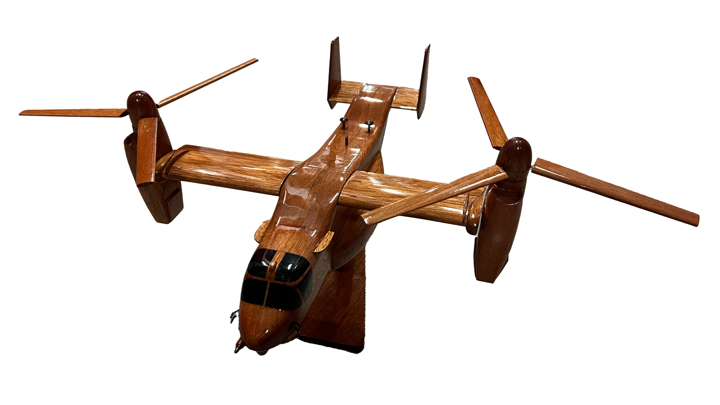 V-22 ( V22 ) Osprey Osage Mahogany Wood Desktop Helicopter Model