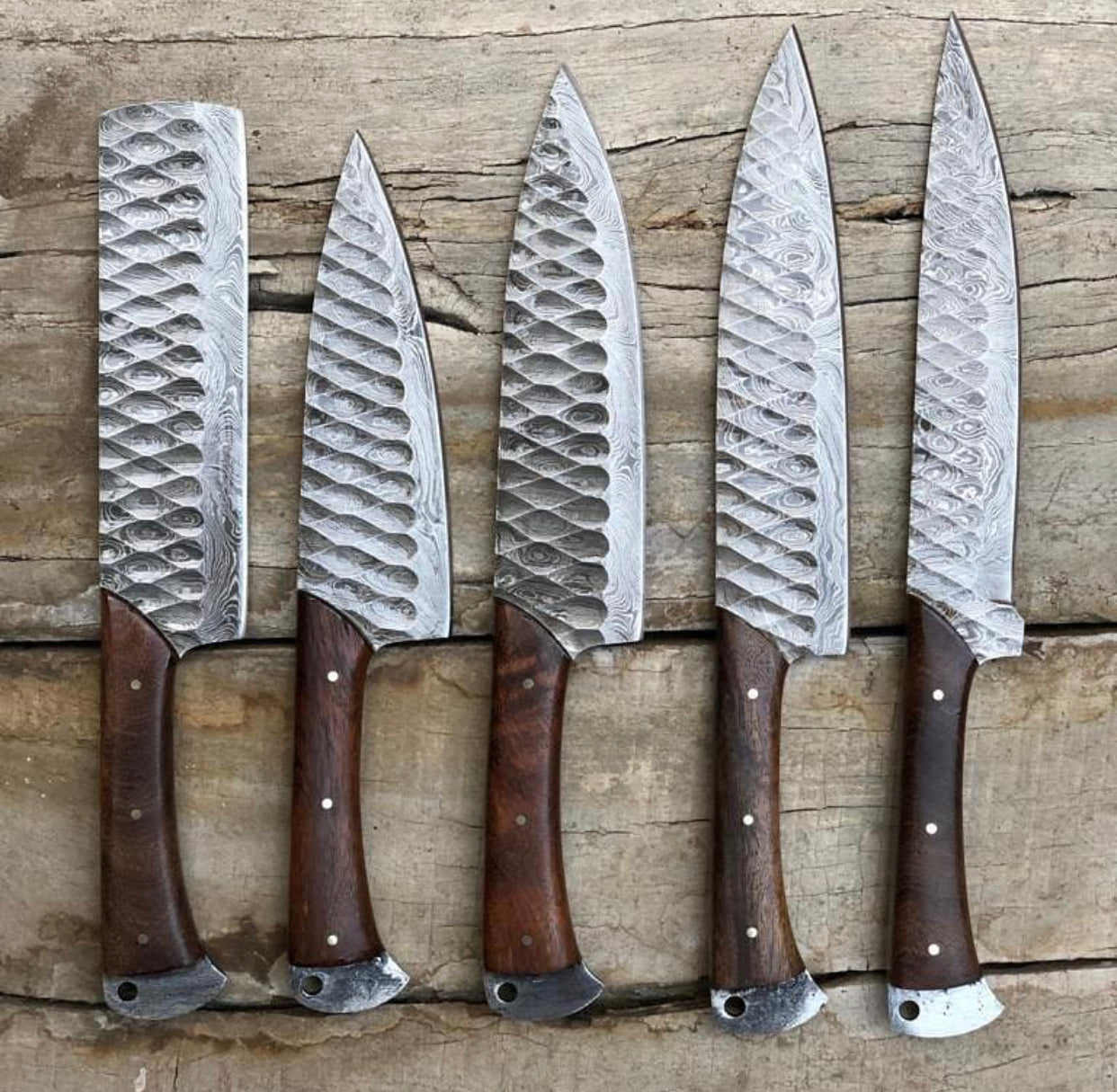 New 05 PCS Damascus Forged Steel Kitchen Knives Set