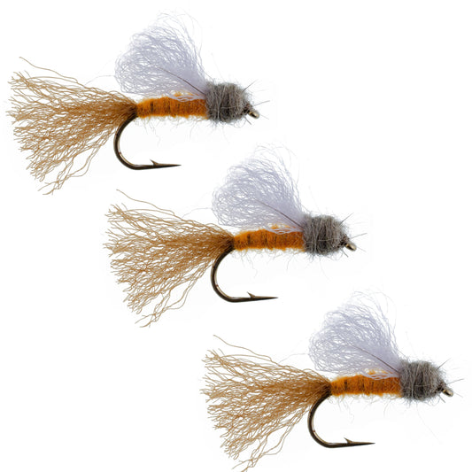 3 Pack Orange Iris October Caddis Emerger Caddis  Trout Dry Fly - Hook Size 8