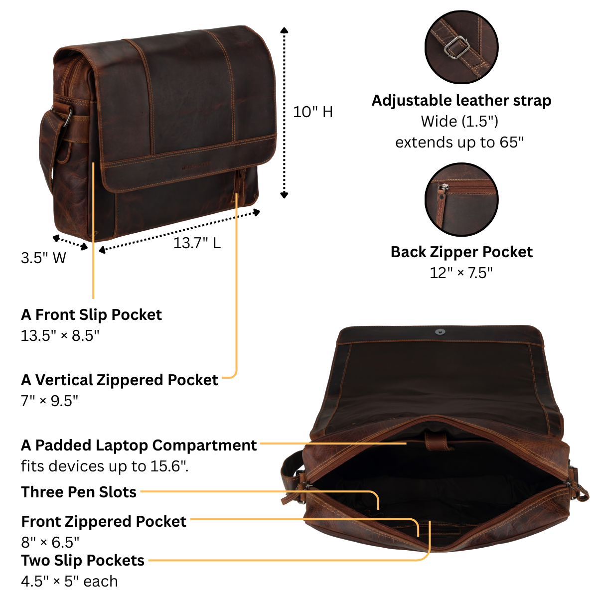 Jordan Messenger Bag 15.6" Chestnut