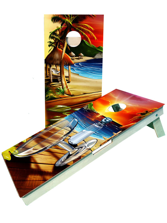 Spilt Margarita in Paradise Cornhole Set, Beach/ Tiki Spilt Design