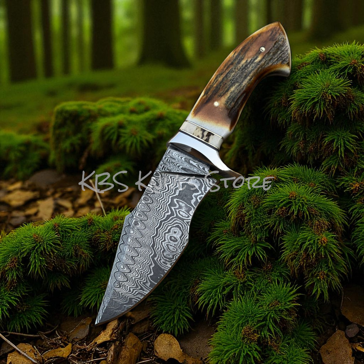 Premium Hunting Knife Damascus Steel 11" Antler Handle