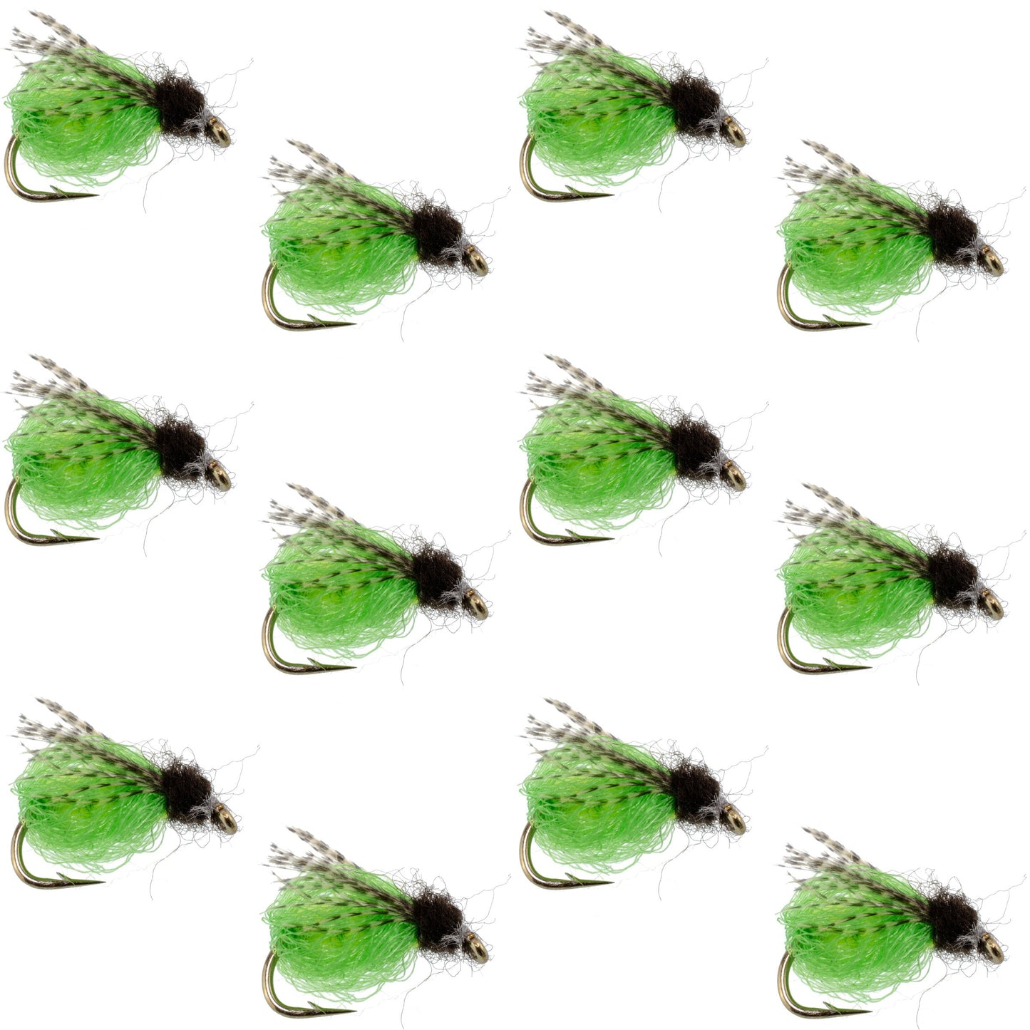 LaFontaine Bright Green Deep Sparkle Caddis Pupa - 1 Dozen Flies Hook Size 18
