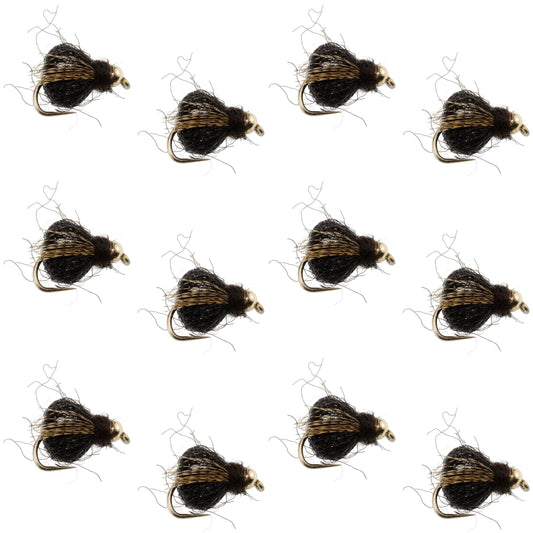 Bead Head LaFontaine Black Deep Sparkle Caddis Pupa - 12 Flies Size 18