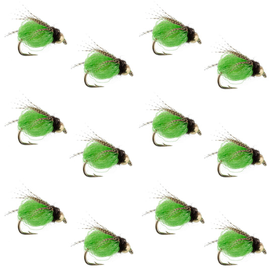 Bead Head LaFontaine Green Deep Sparkle Caddis Pupa - 12 Flies Size 12