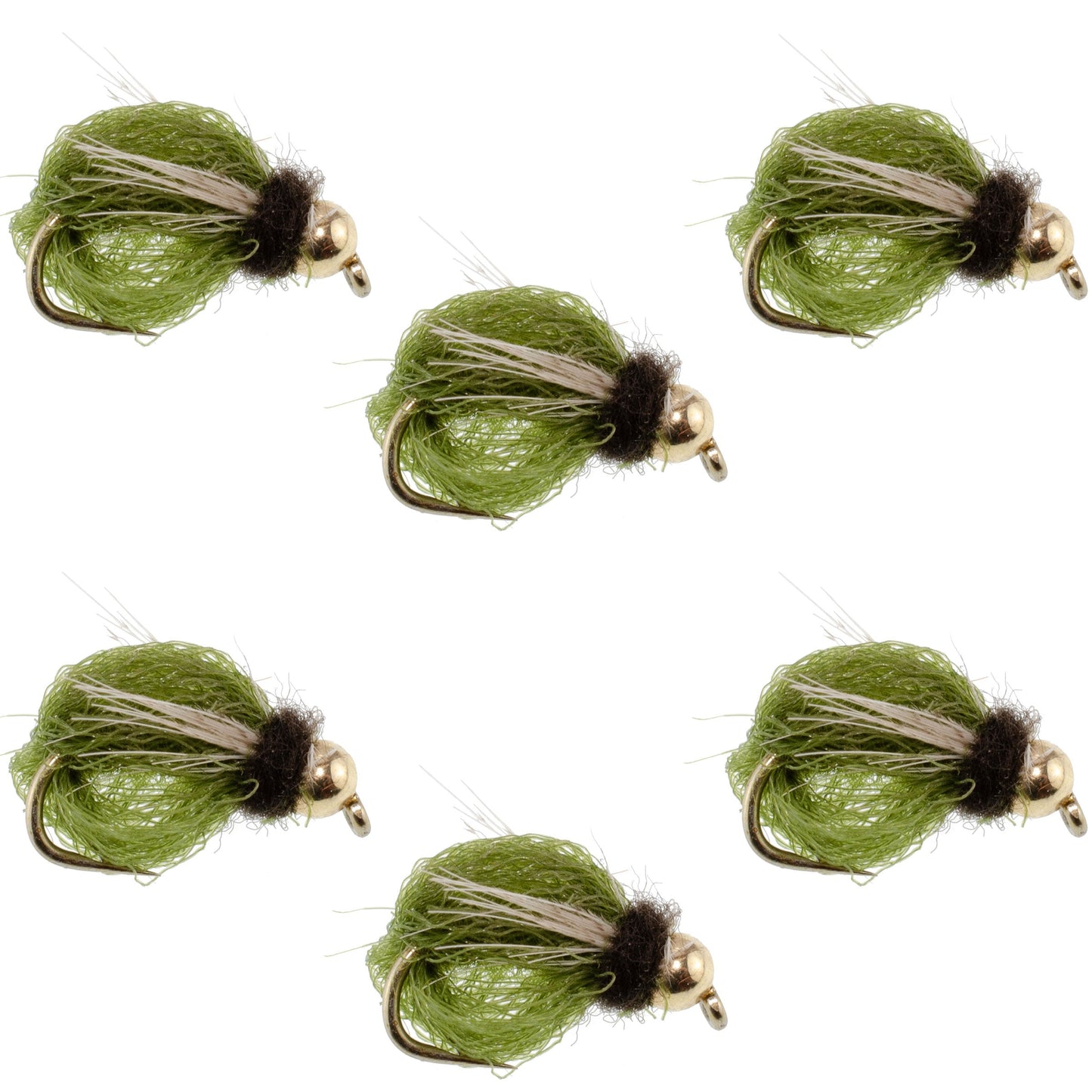 Bead Head LaFontaine Olive Deep Sparkle Caddis Pupa - 6 Flies Hook Size 14