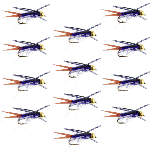 Bead Head Purple Batman Rubber Legs Nymph Fly - 12 Flies Hook Size 14