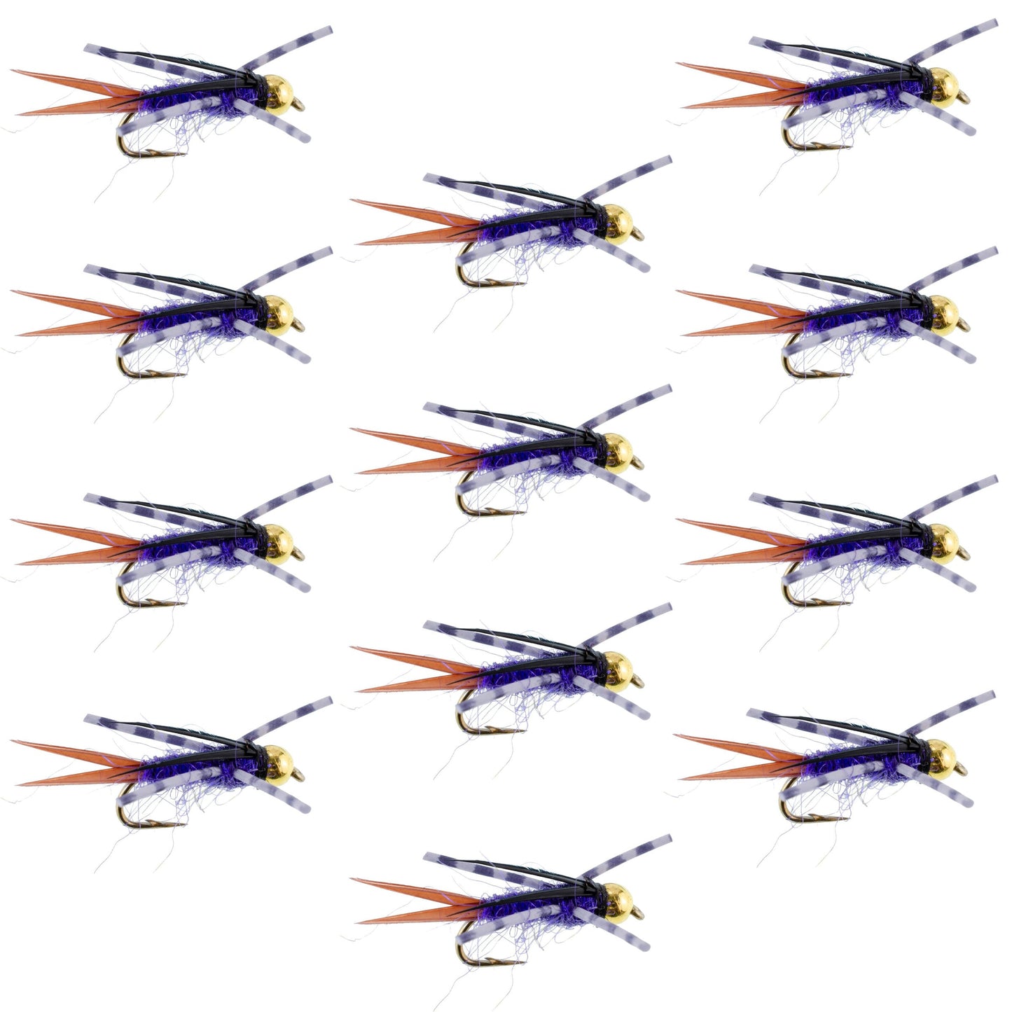 Bead Head Purple Batman Rubber Legs Nymph Fly - 12 Flies Hook Size 16