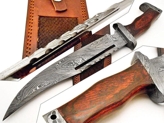 Knife in Rambo - Custom Damascus Steel Bowie with Rosewood Handle