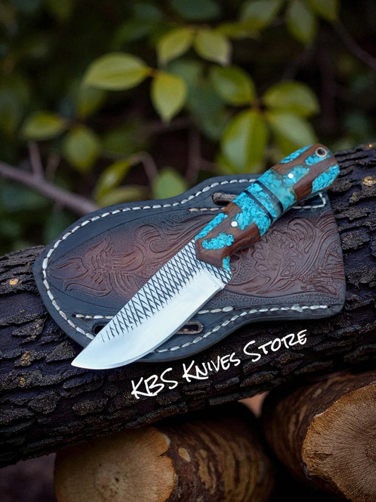 Ranch Knife with Turquoise Epoxy Rosewood Handle – 8.5"