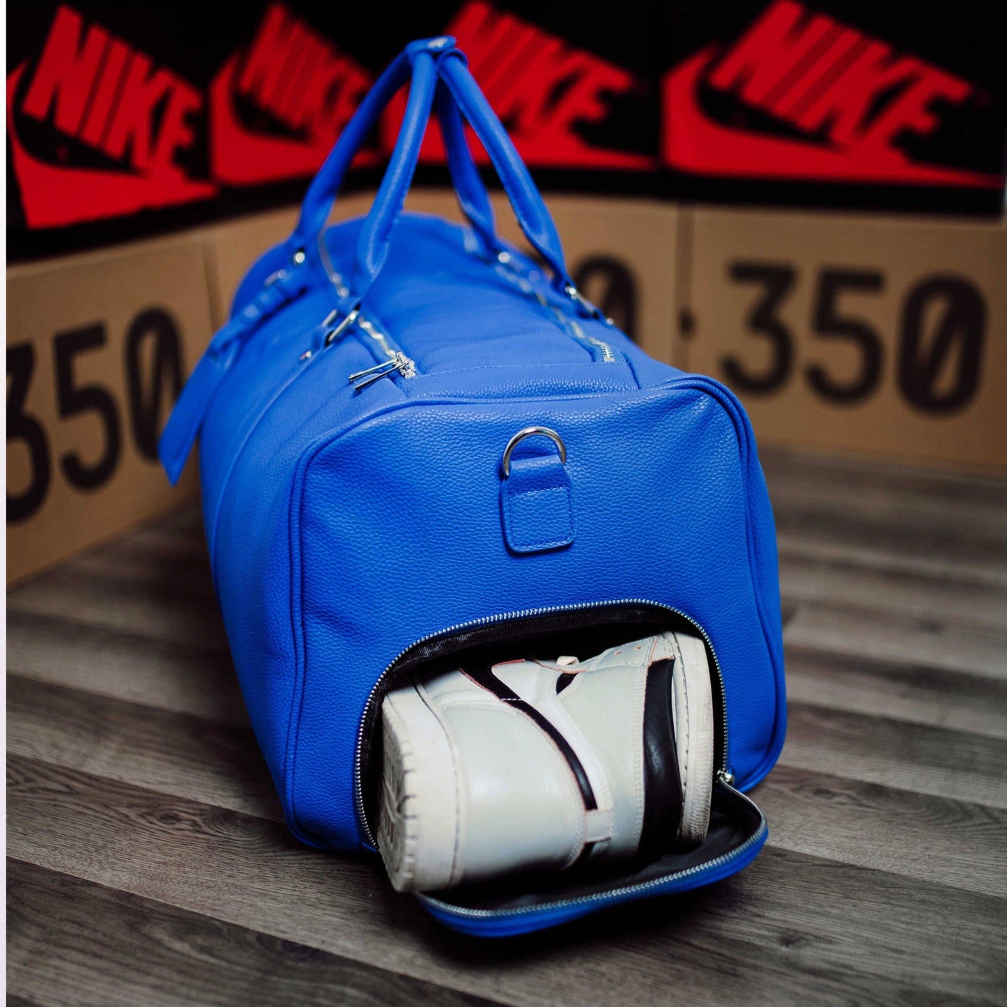 Royal Blue Leather Duffle Bag
