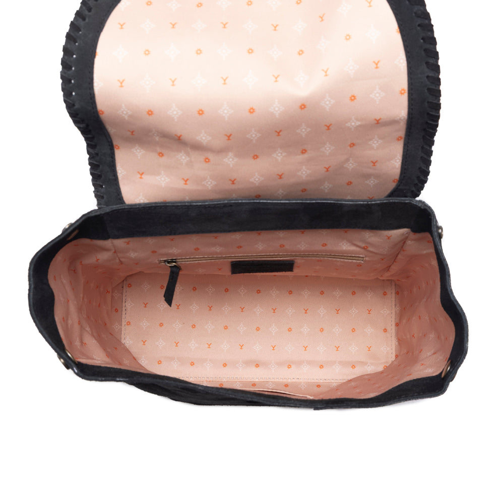 Myra Yellowstone Ironwood Studded Suede Leather Concealed Carry Bag in Shadow Black