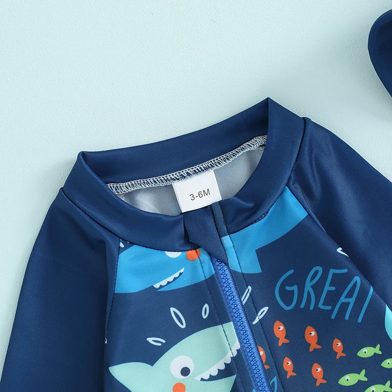 Cute Fish Print Long Sleeve Rash Guards for Toddlers