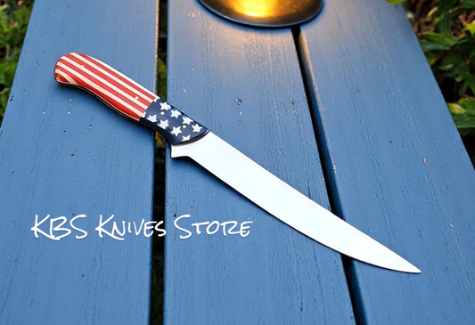 Salmon Fillet Knife with American Flag Epoxy Resin Handle