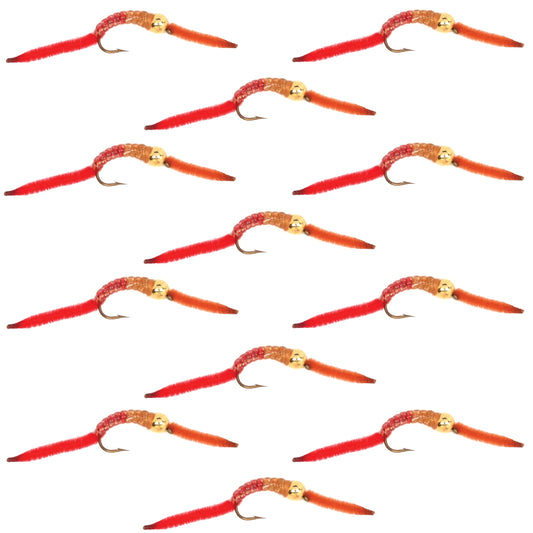 San Juan Worm Bead Head Power Worm Half and Half V-Rib - 1 Dozen Nymph Flies Hook Size 10