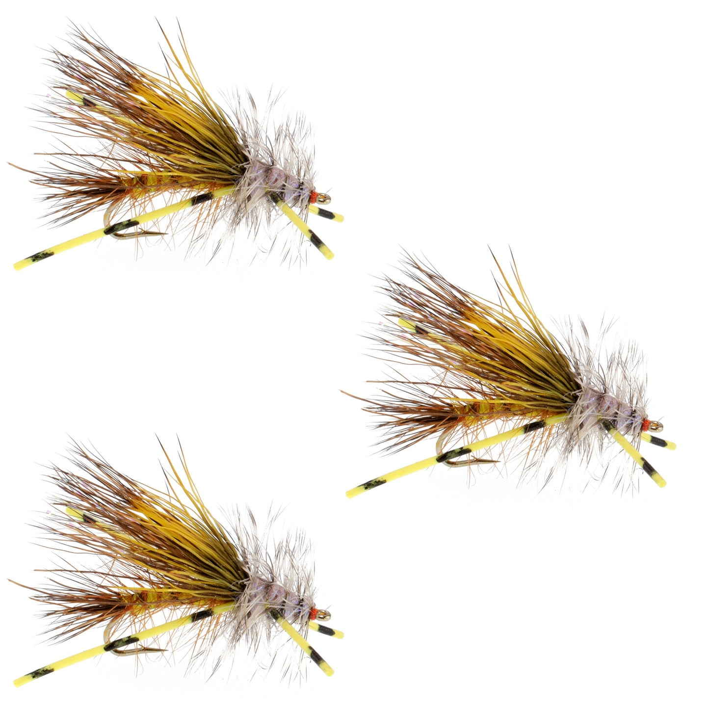 3 Pack Kaufmann's Yellow Crystal Stimulator Rubber Legs Dry Fly - Hook Size 10