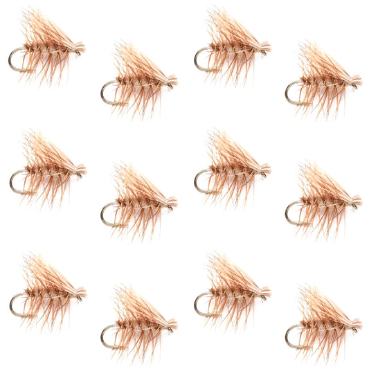 Barbless Tan Elk Hair Caddis Classic Trout Dry Flies 1 Dozen Flies Size 16