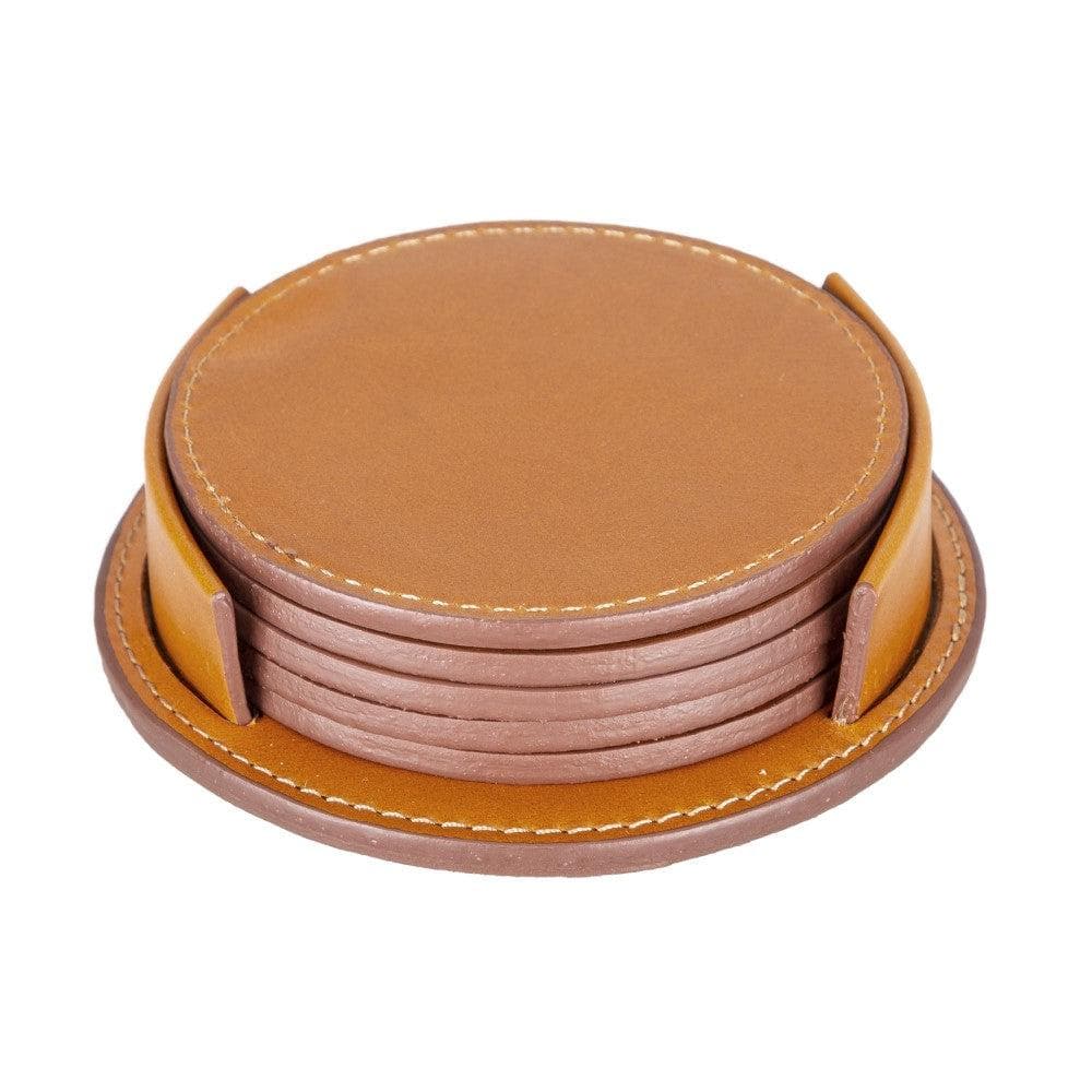 Tucson Genuine Leather Coaster Set of 5 with Holder - Premium Cup Coasters