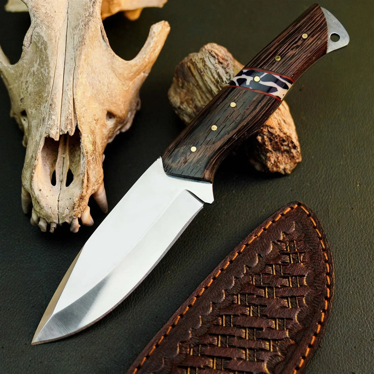8.7" Handmade Bushcraft Knife – Stainless Steel Full Tang Wood Handle