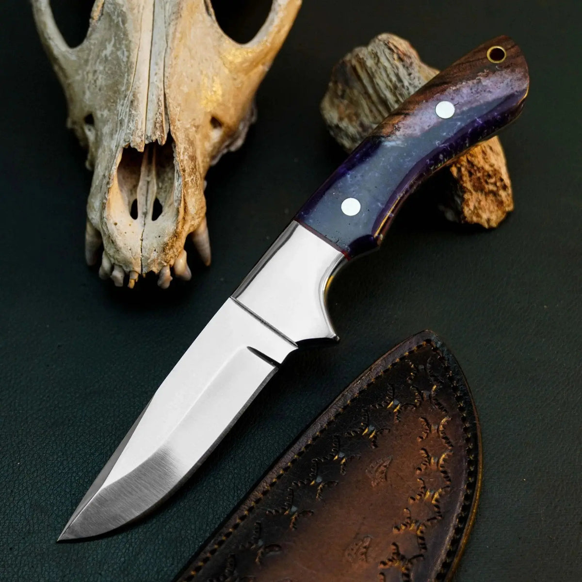 9.0" Handmade Drop Point Skinner Knife – Stainless Steel Resin Handle