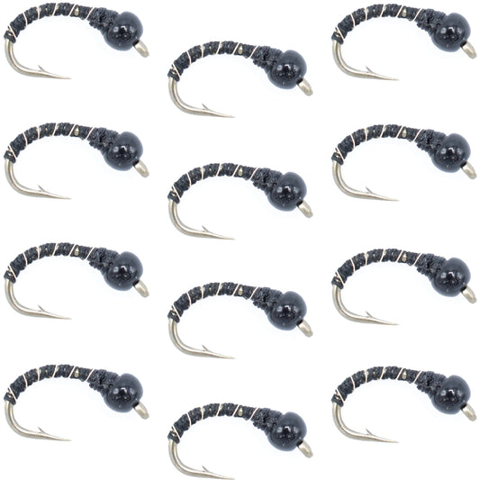 Black Zebra Midge - Black Bead Head - 1 Dozen - Size 24 - Tailwater and Lake Fly Fishing Flies