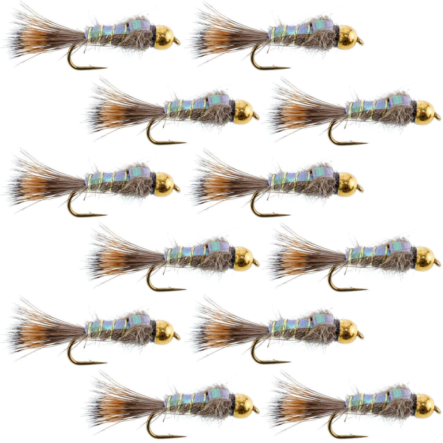 Flashback Gold Ribbed Hare's Ear Trout Fly 1 Dozen Nymph Wet Flies Size 16