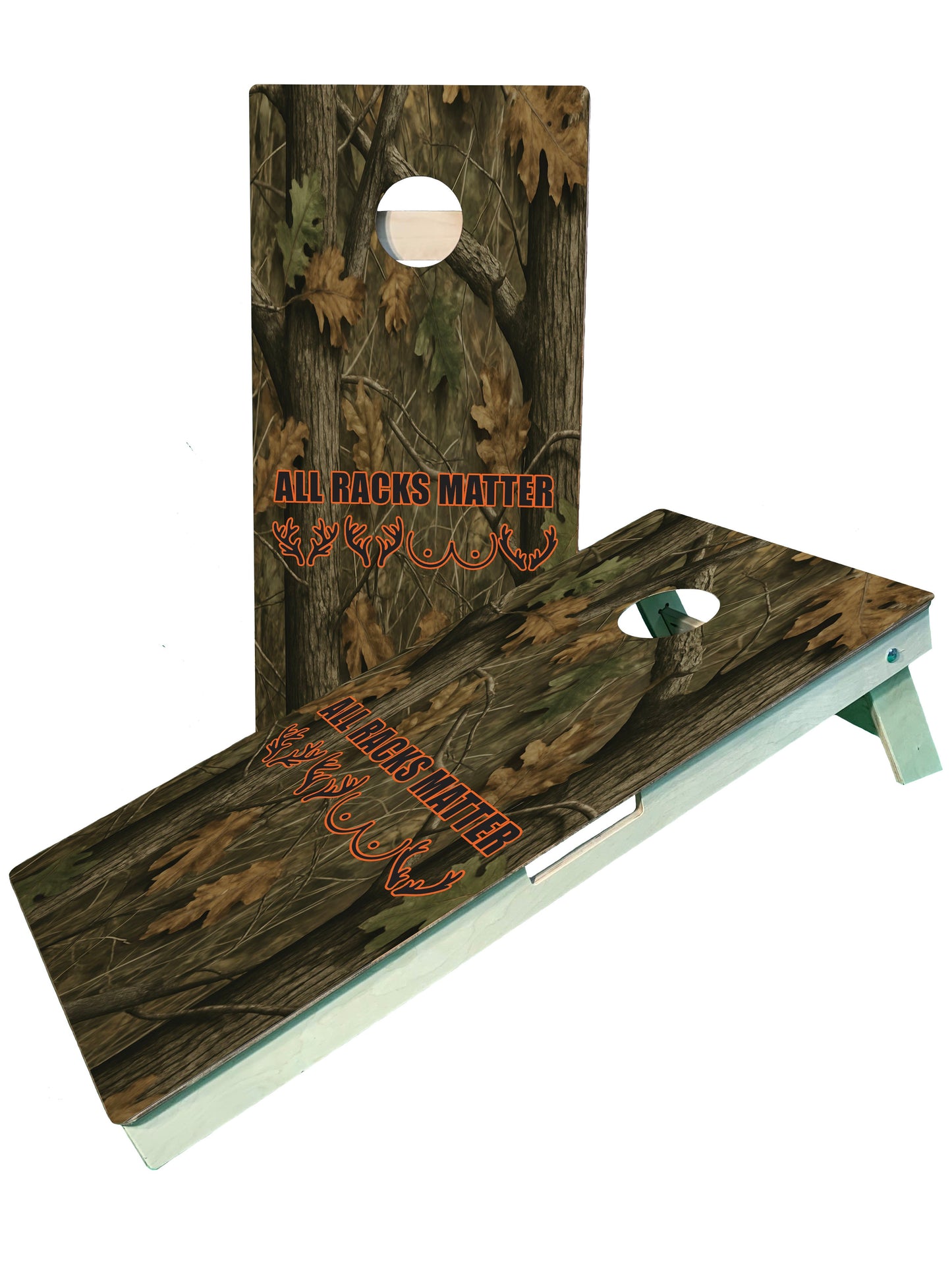 All Racks Matter Camo Woods Hunting Pattern Cornhole Boards