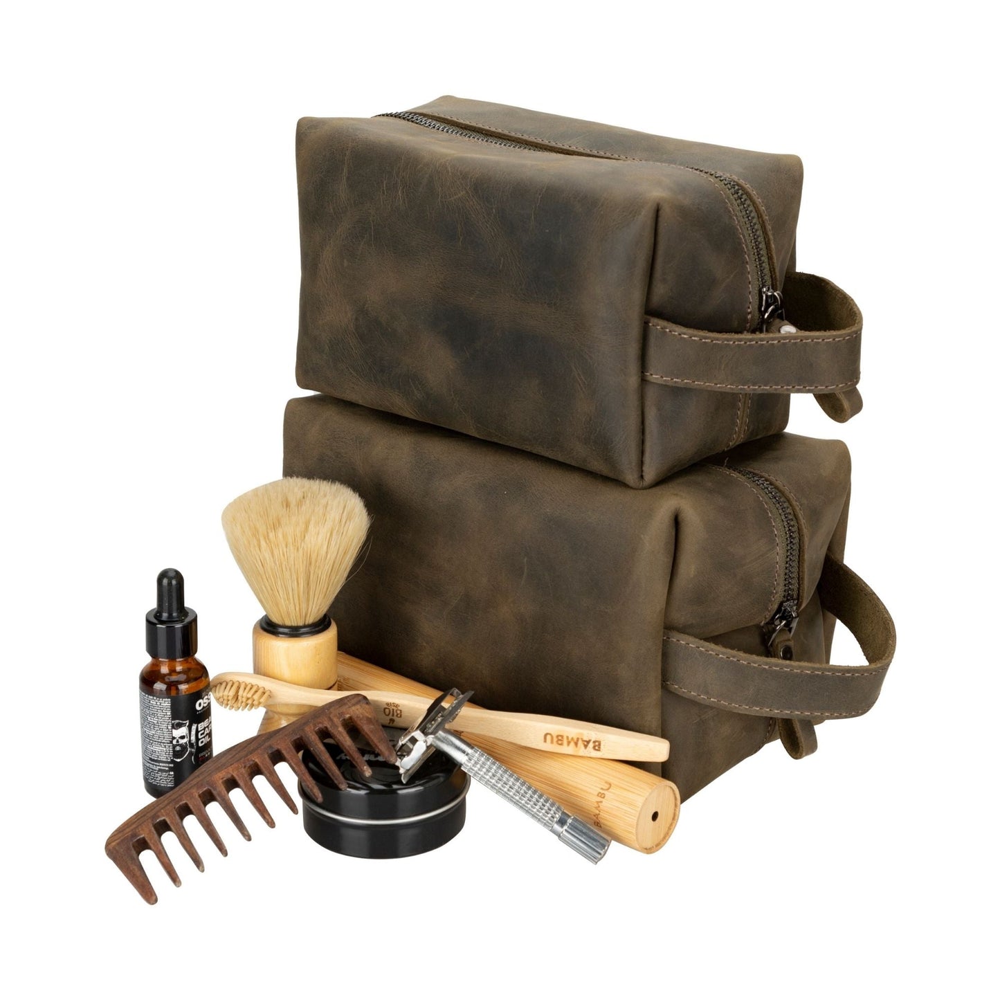 Oswego Men's Leather Dopp Kit & Small Travel Handbag