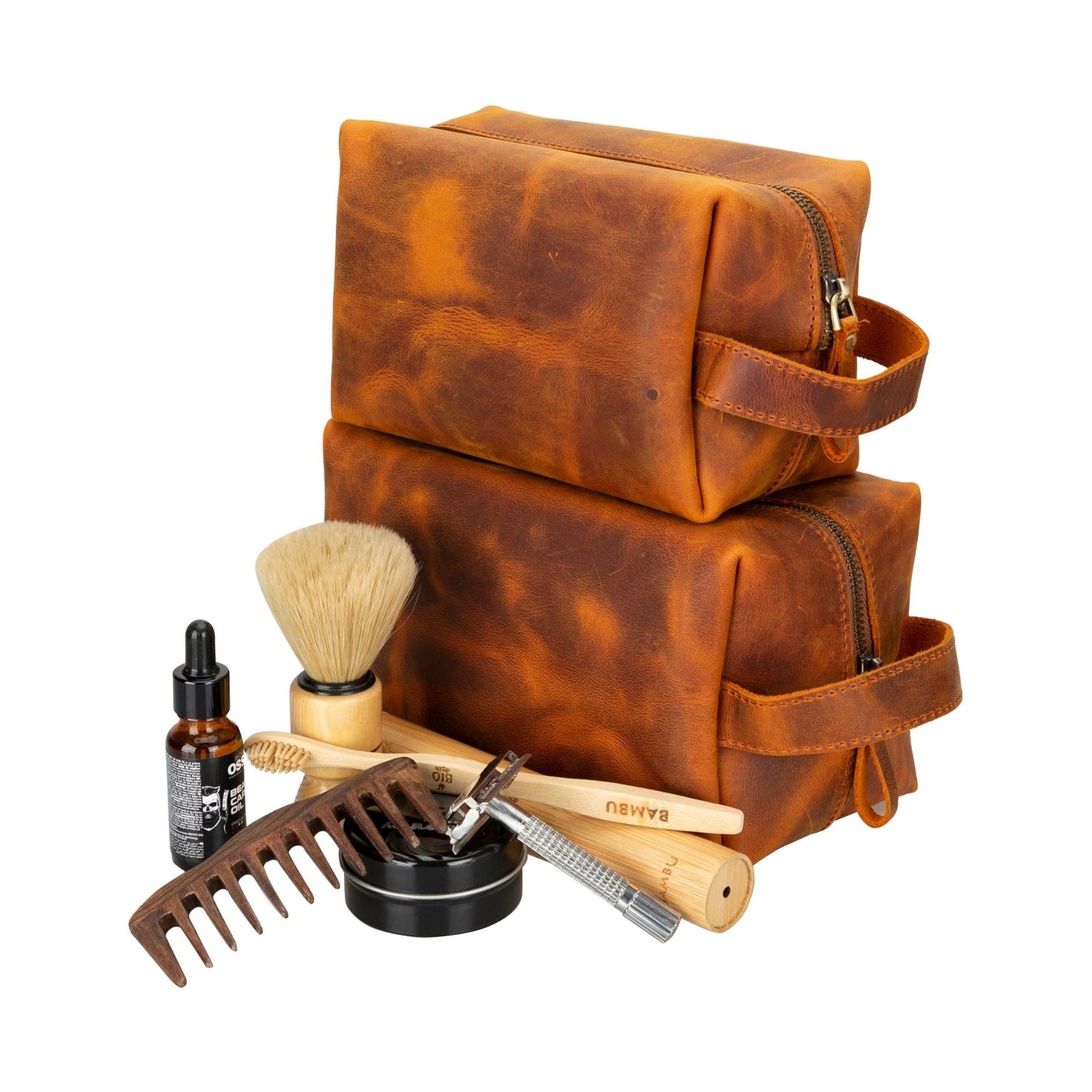 Oswego Men's Leather Dopp Kit & Small Travel Handbag