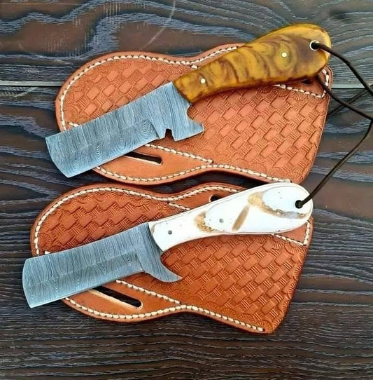 Custom Handmade Damascus Bull Cutter Knife with Epoxy Resin Handle for Sale by KBS Knives Store