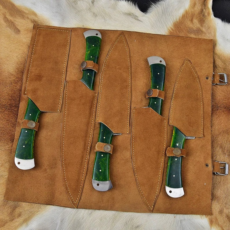 Custom Handmade Damascus Knife Set Kitchen - 5 Pieces