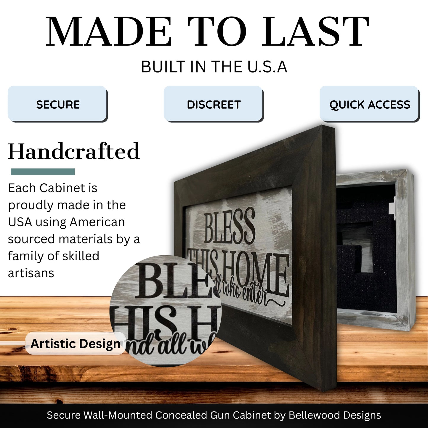 Wood Gun Cabinet - Bless This Home And All Who Enter Wall Gun Cabinet - Hidden Wall Storage - Hidden Gun Safe - Handcrafted Gun Concealment Furniture - Hidden Gun Storage by Bellewood Designs