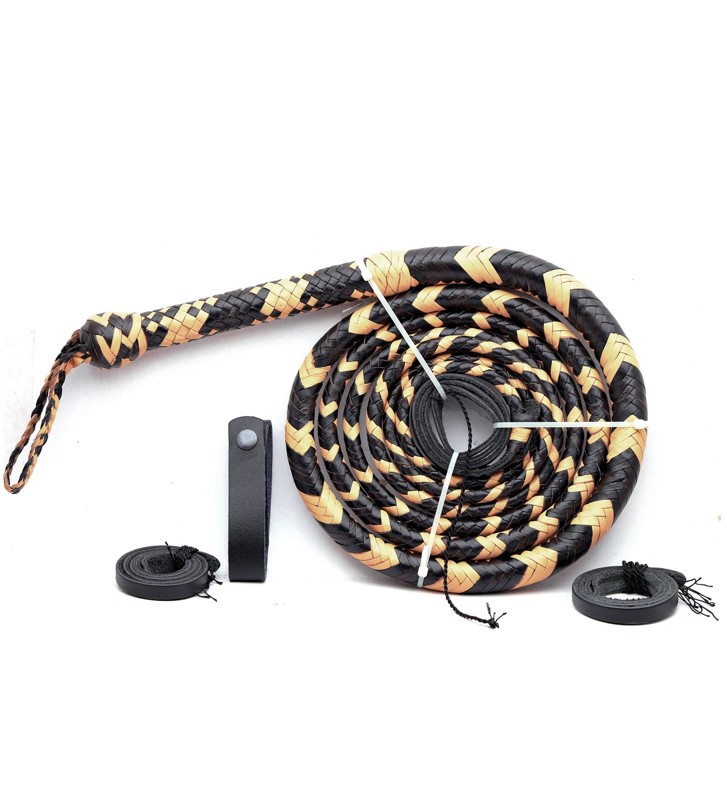 Yellow & Black Leather Bull Whip for Sale (4ft–16ft)