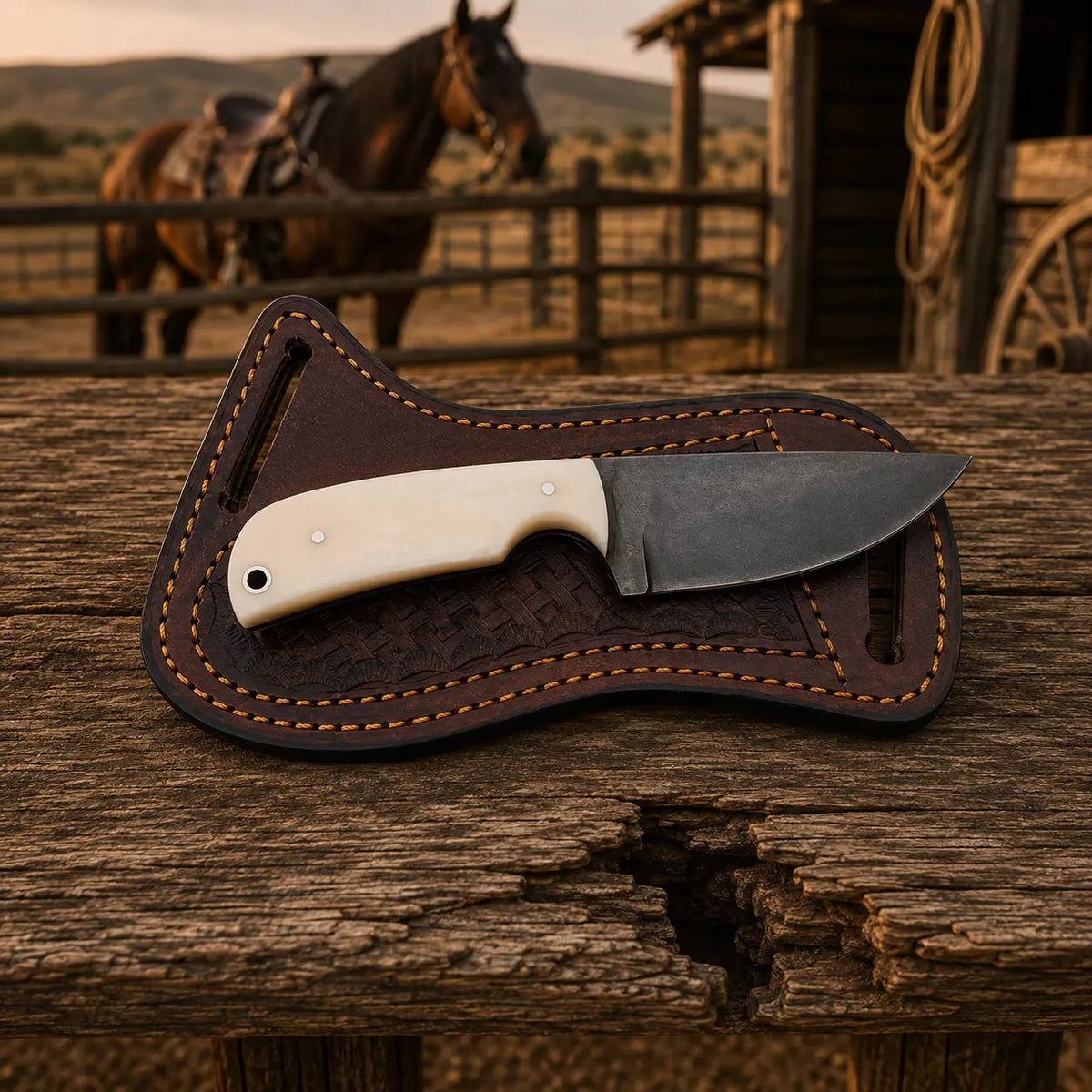 Bonewarden D2 Steel Bone Handle Cowboy Skinner Knife