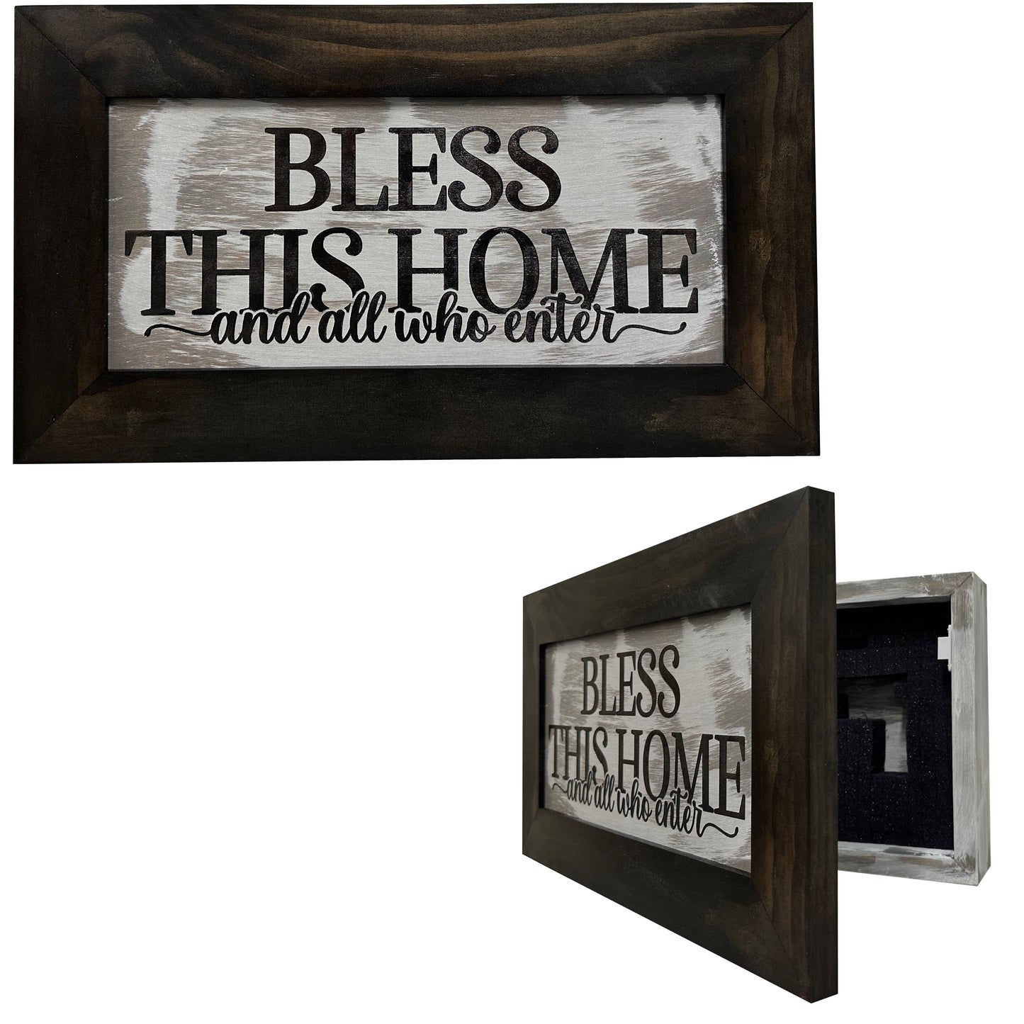 Wood Gun Cabinet - Bless This Home And All Who Enter Wall Gun Cabinet - Hidden Wall Storage - Hidden Gun Safe - Handcrafted Gun Concealment Furniture - Hidden Gun Storage by Bellewood Designs
