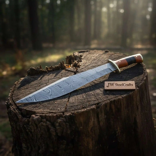 Handmade California Clip Point Bowie Knife with Damascus Steel Blade