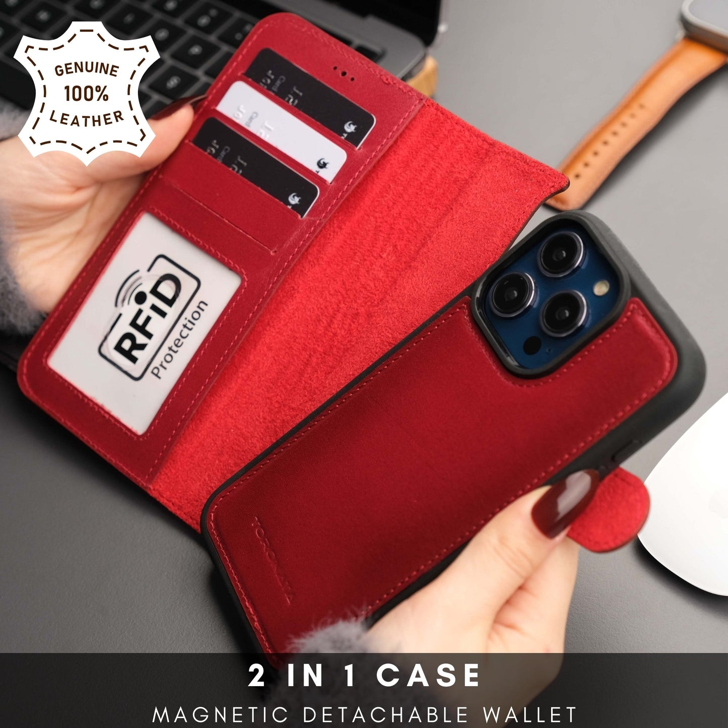 Casper Leather iPhone 15 Pro Max Wallet Case | Detachable MagSafe Compatible RFID Protection