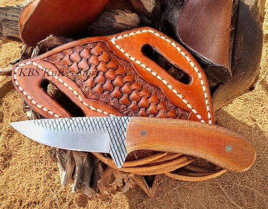 Handmade Cowboy Knife for Ranchers – Full Tang Rasp Steel with Micarta Handle & Western Sheath