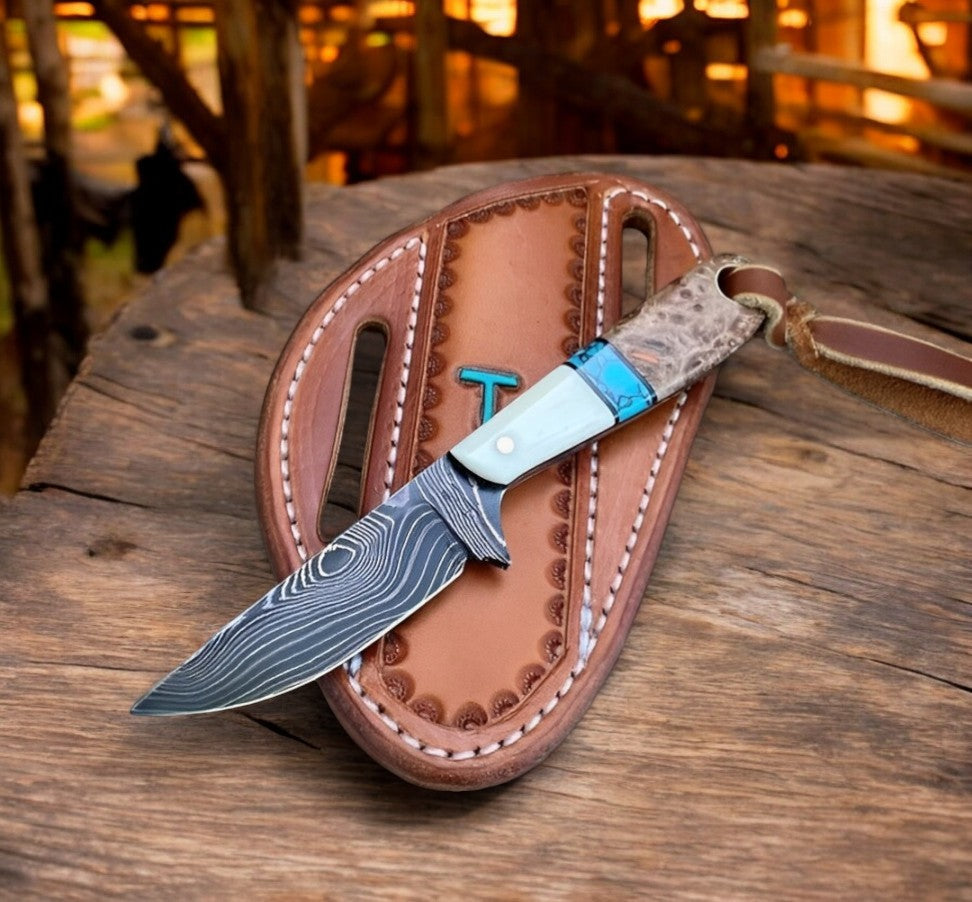 Men's Knife 7" Rasp Steel with Bone & Turquoise Handle