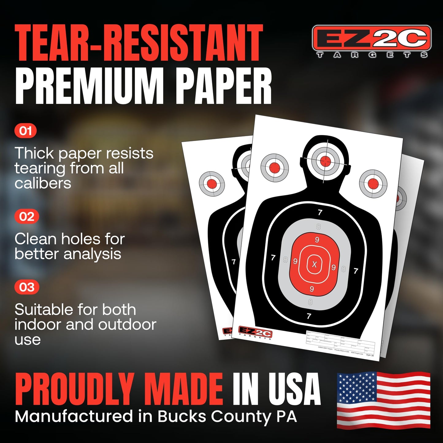 EZ2C Targets #30 Silhouette  12"x18" Paper Shooting Target USA Made