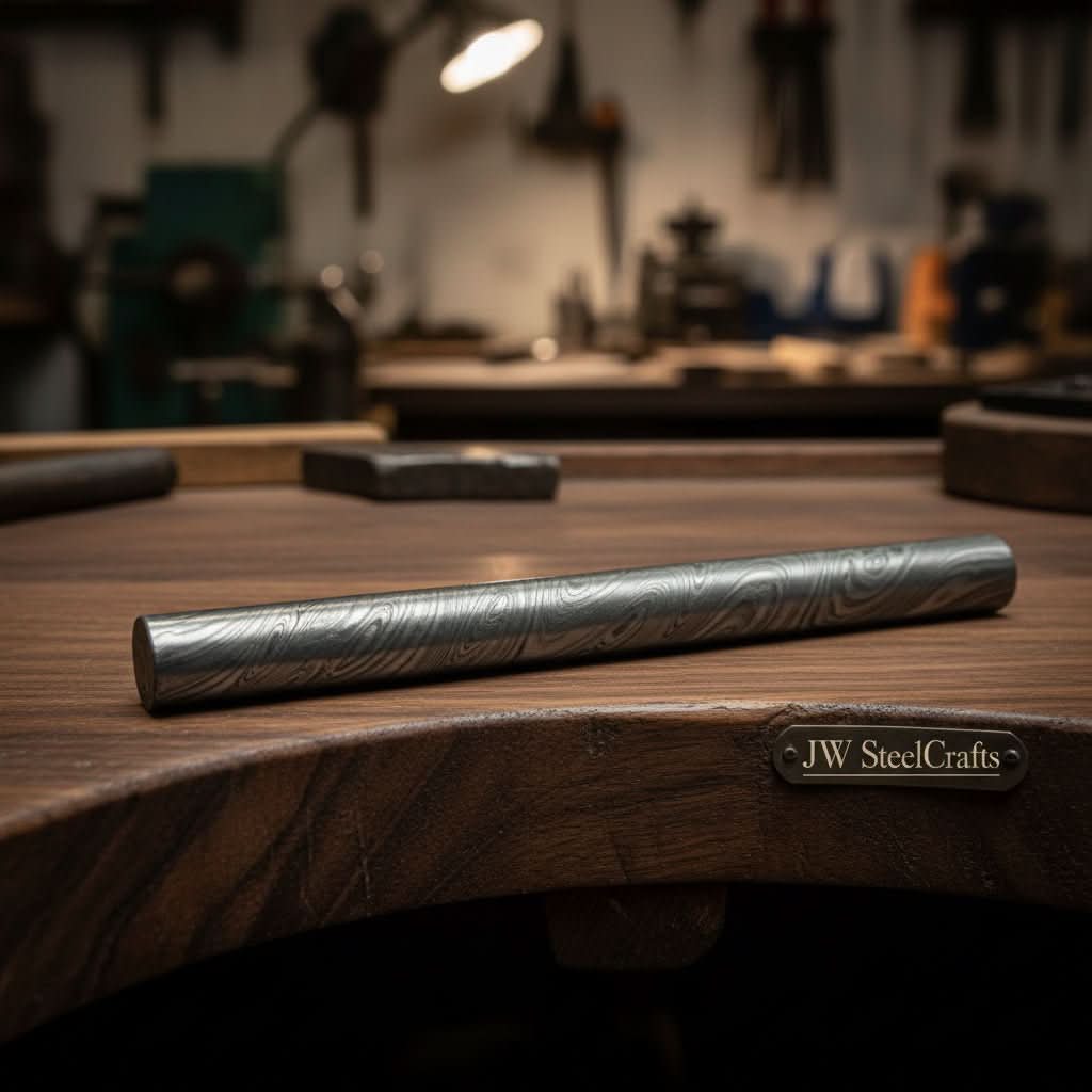 Damascus Steel Round Billet Rod For  Guard , Rings And Jewelery Making/ Raw Materials for Jewelery DK-0126