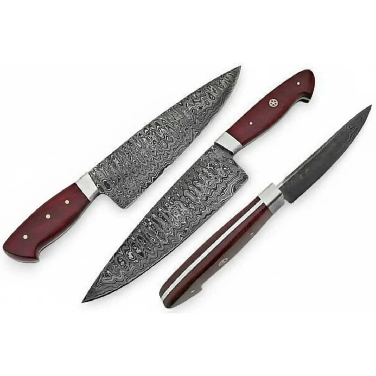 Damascus Steel Santoku Japanese Chef Knife Red Micarta Handle DK-0112