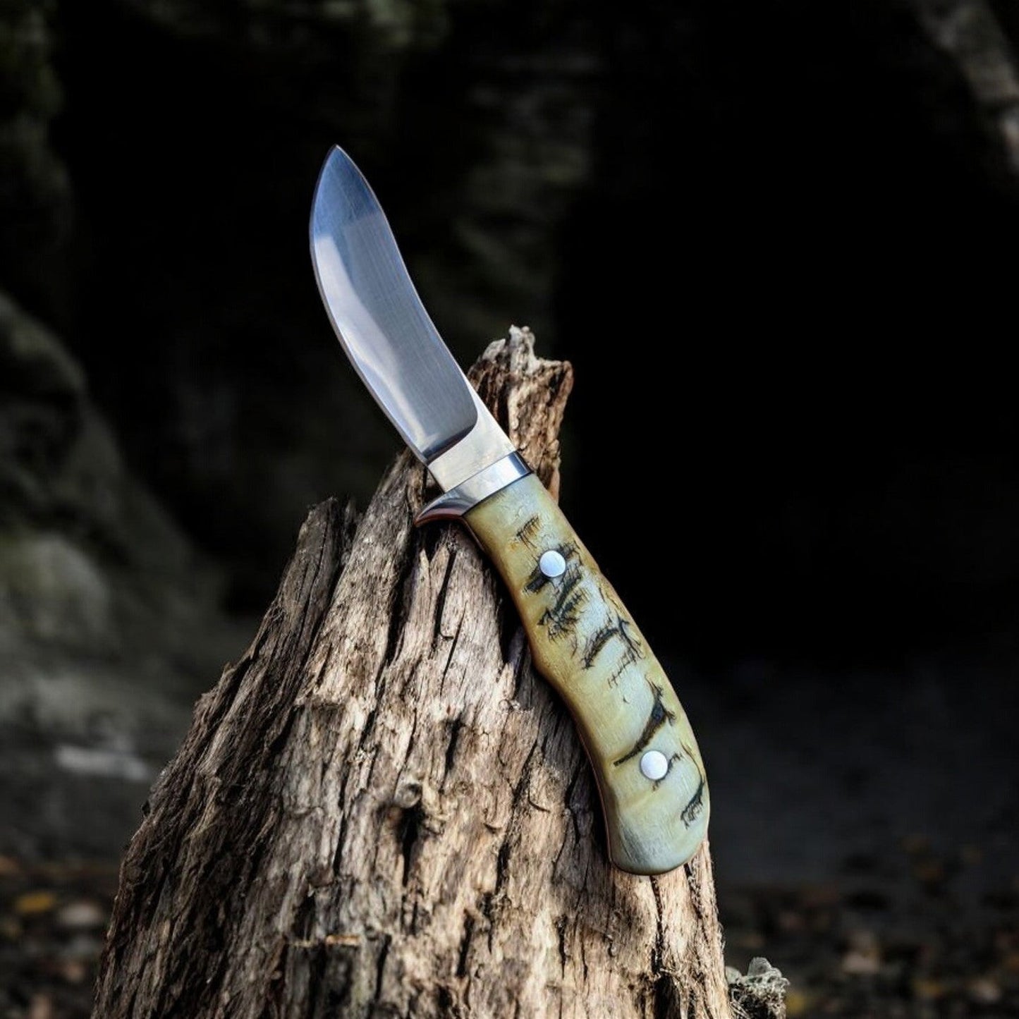 Best Knife for Field Dressing – 7.8" Full Tang D2 Steel with Mountain Sheep Horn Handle, Steel Guard & Leather Sheath
