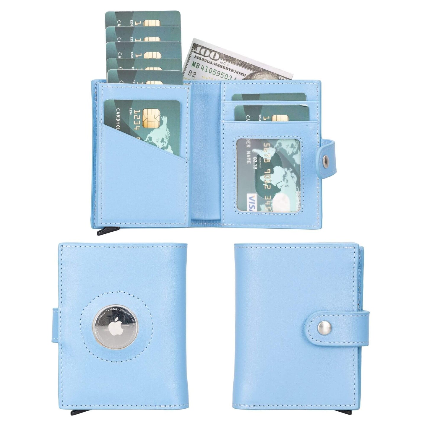 Douglas Genuine Leather Pop-Up Wallet with AirTag Slot - RFID Blocking Cardholder