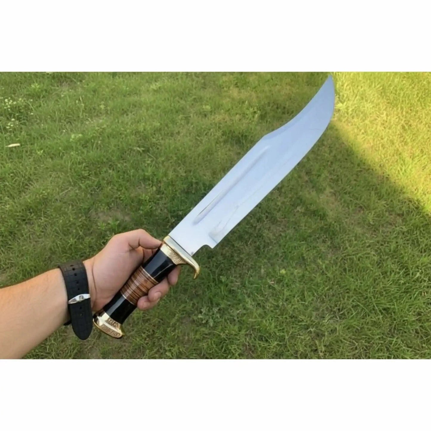 Dundee Clip Point Bowie Knife, Damascus or Mirror Polish Blade, Coffin Handle, Handmade Long Bowie, JW SteelCrafts