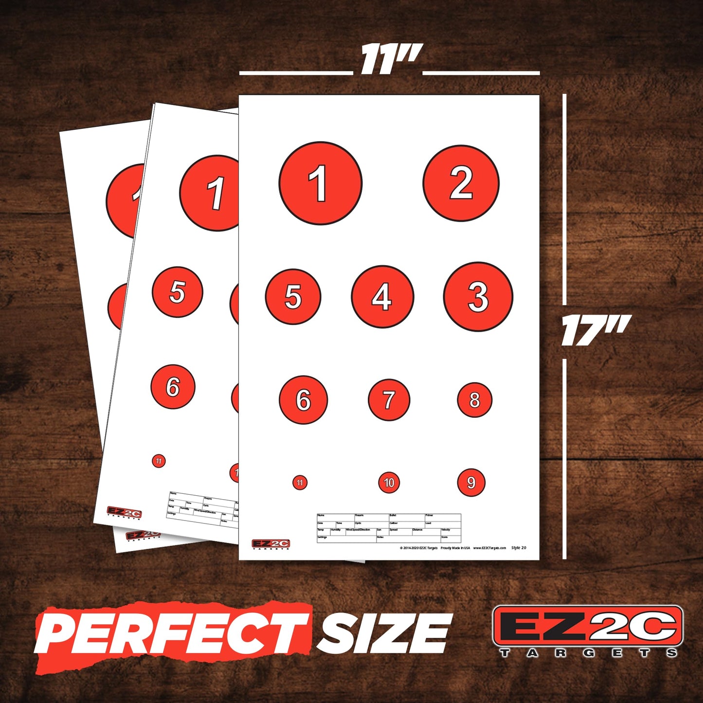 EZ2C Targets# 20/RD7: Reducing Circles Paper Shooting Targets 11"x17" USA Made