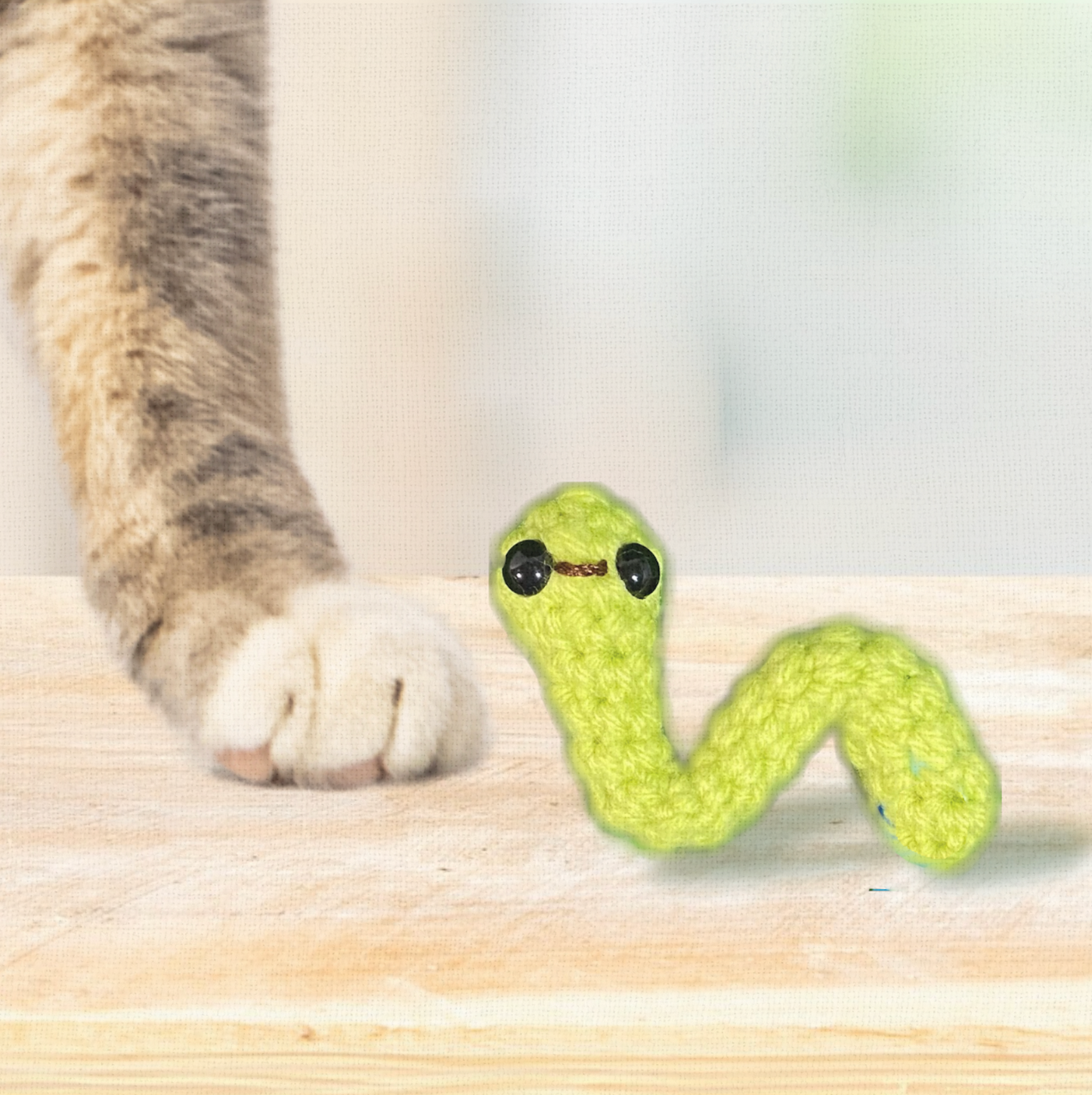 Handmade Catnip Toy | Noodle the Inchworm Chunkle Puff Infused with Miracle Nip Botanicals