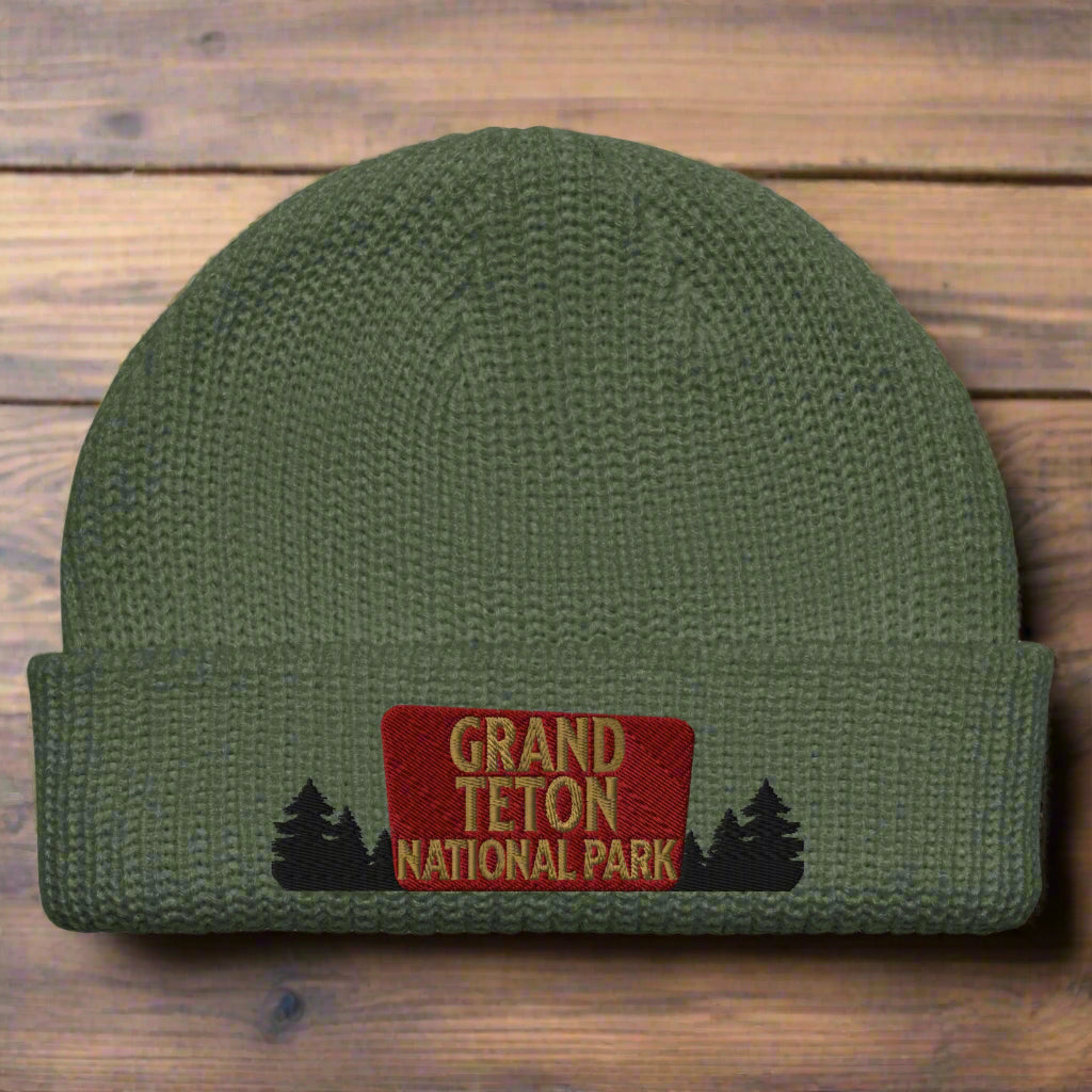 Grand Tetons National Park Embroidered Wharf Style Beanie